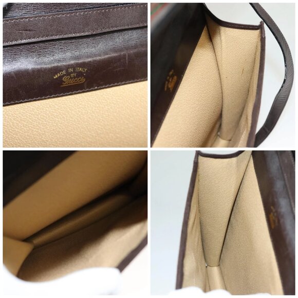 GUCCI GG Canvas Web Sherry Line Bag Suede Leather Dark Brown gold Auth - Picture 15 of 16